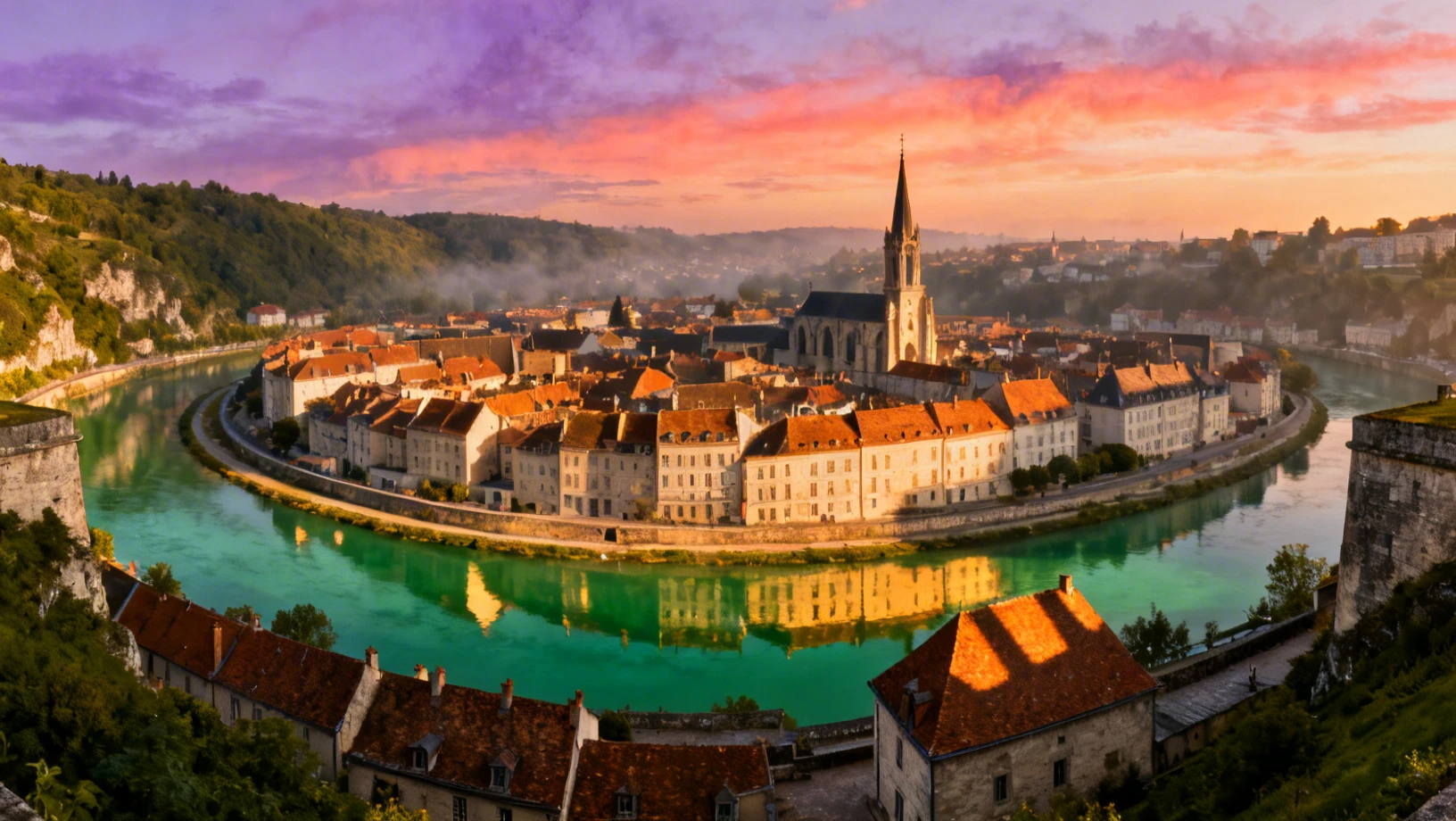 Vue panoramique de Besançon et la boucle du Doubs